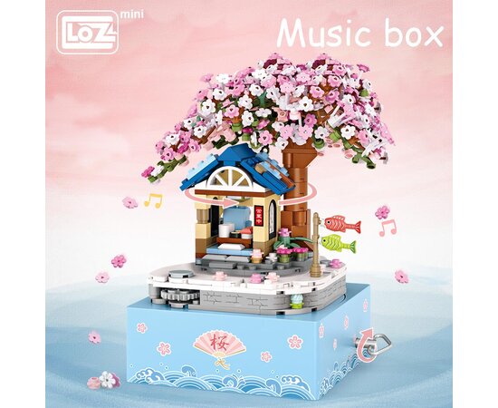 LOZ Mini Building small particles block children's toys with sound cherry blossom music box model gift music box female