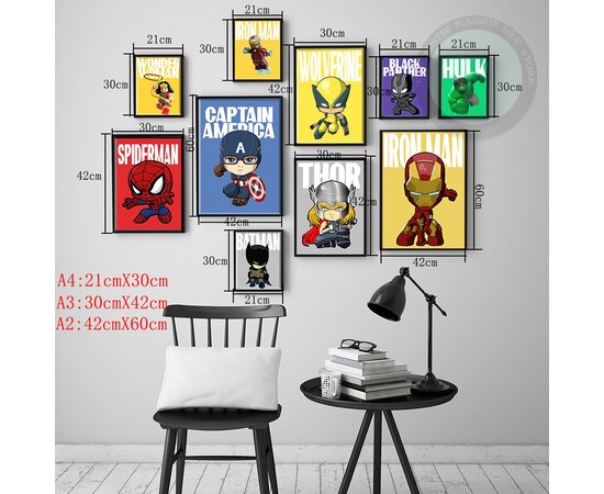 Marvel Movie Poster Decoration Cartoon Figure Spiderman Iron Man Captain America Wall Art Print Superhero Mural Home Decor Mural
