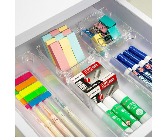 Clear Drawer Organizer Transparent Drawer Divider Storage Box Bins Case for Utensil Cosmetic Groceries Kitchen Tableware