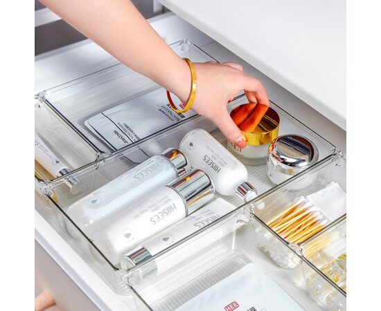 Clear Drawer Organizer Transparent Drawer Divider Storage Box Bins Case for Utensil Cosmetic Groceries Kitchen Tableware