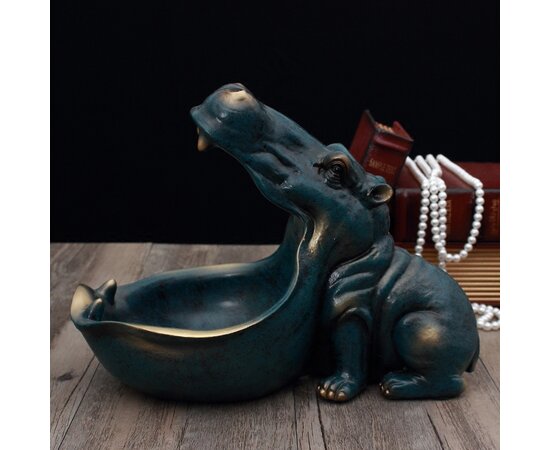 Resin Hippo Statue Dinosaur Figurines Hippo Ornament For Interior Big Mouth Keychain Container Storage Animal Gift Home Decor
