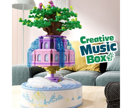 Technical Ideas Tree House Building Blocks Dream Rotatable Music Box Bricks Assembly Toys Holiday Gift For Children Girls