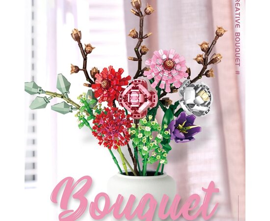 Technical Ideas Flowers Bouquet Building Blocks Moc Romantic Rose Flower Bricks Home Decoration DIY Toys for Girl Birthday Gift